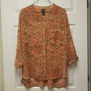 Orange, Brown, and cream leopard print top